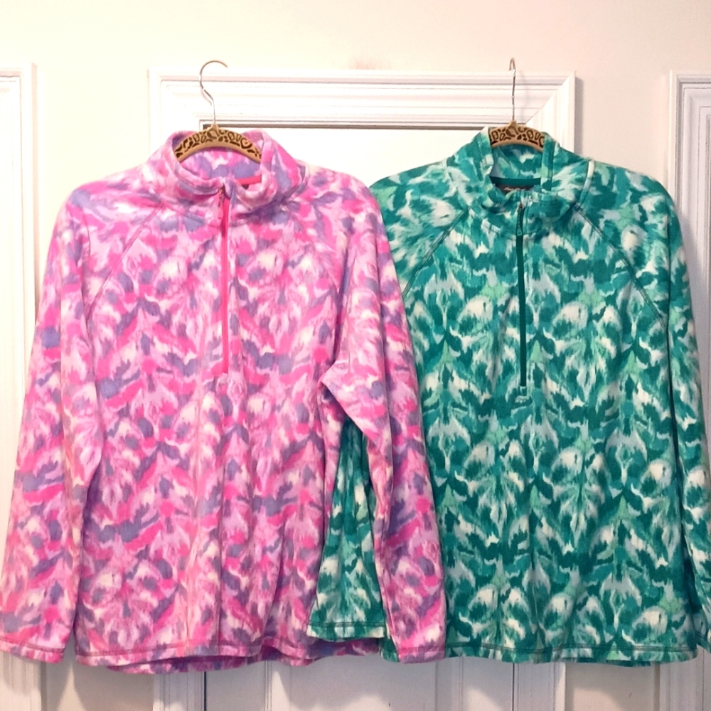 Eddie Bauer Pink and Green Tie-dye Set Pullover Tops size XL